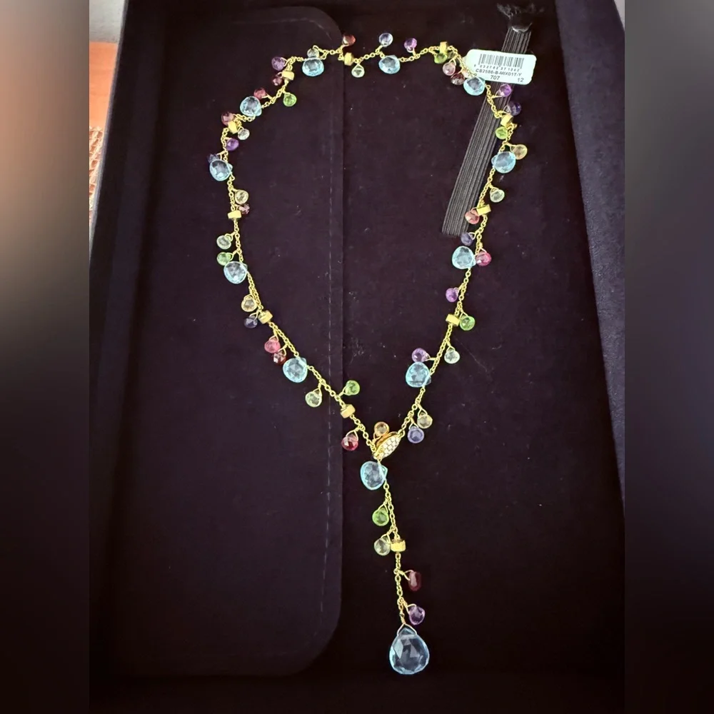 Marco Bicego Paradise 18K Yellow Gold Diamond & Gemstone Lariat Necklace 17